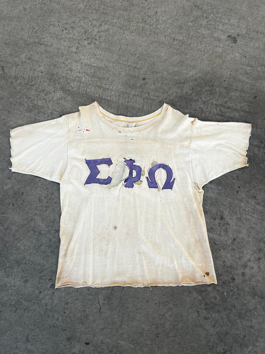 1970s heavily distressed Sorority tee (XL)